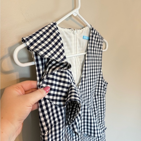 J McLaughlin • Kathryn Gingham Navy White Sleeveless Ruffle Dress Sz 4 Preppy - Picture 4 of 9